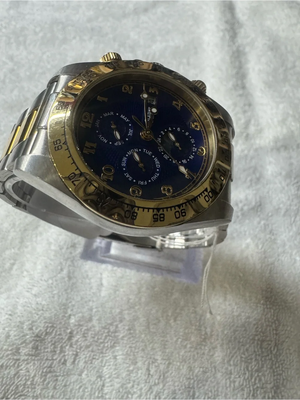 Stauer Men's Blue Multi-Function Chronograph Watch with Gold Accents automatic